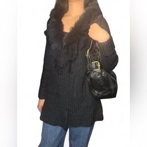 Y2K Black wool cardigan with faux fur.